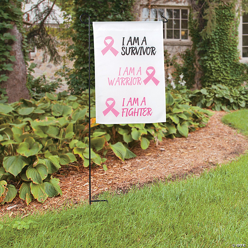Linen Pink Warrior Garden Flag Breast Cancer Awareness Month Pink Ribbon Decoration for Outdoor Lawn Yard Decor