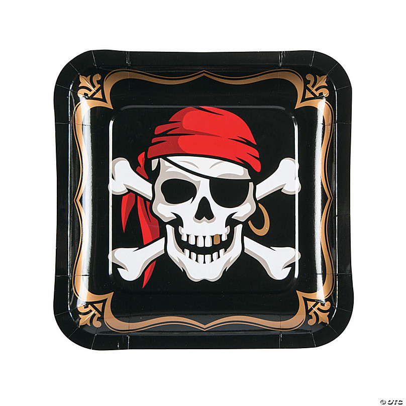 Pirate's Treasure Map Caribbean Kids Birthday Party 10" Square Banquet Plates 