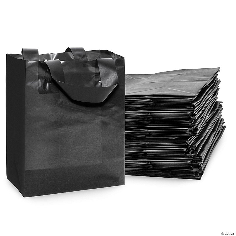 https://s7.orientaltrading.com/is/image/OrientalTrading/FXBanner_808/plastic-bags-with-handles-100-pack-small-frosted-black-plastic-shopping-bags-gusset-and-cardboard-bottom-8x4x10~14247561.jpg