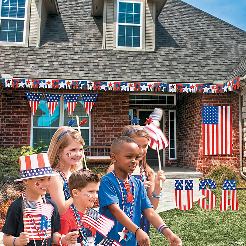 8 - 16 Patriotic Paper Hanging Paper Fans - 6 Pc.