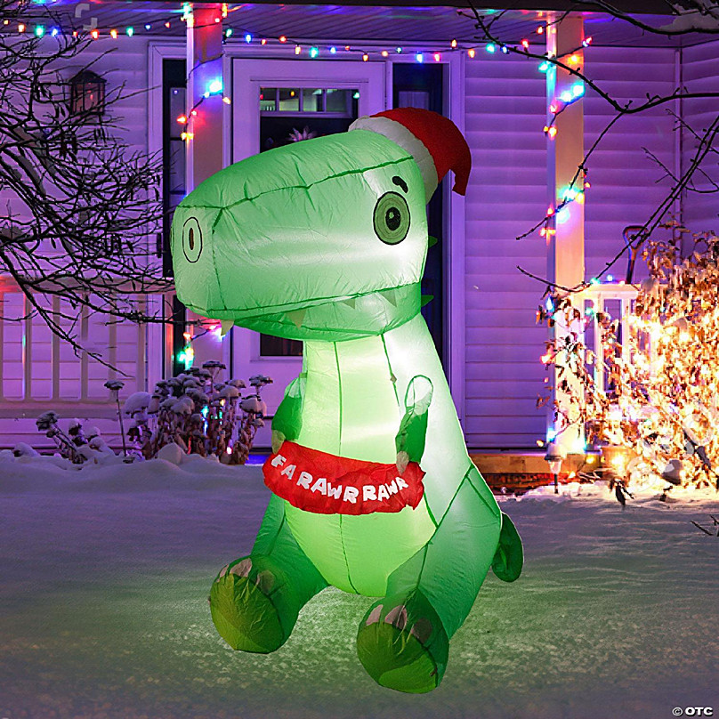 PopFun6' Ft Christmas Dinosaur Holiday Inflatable Oriental Trading