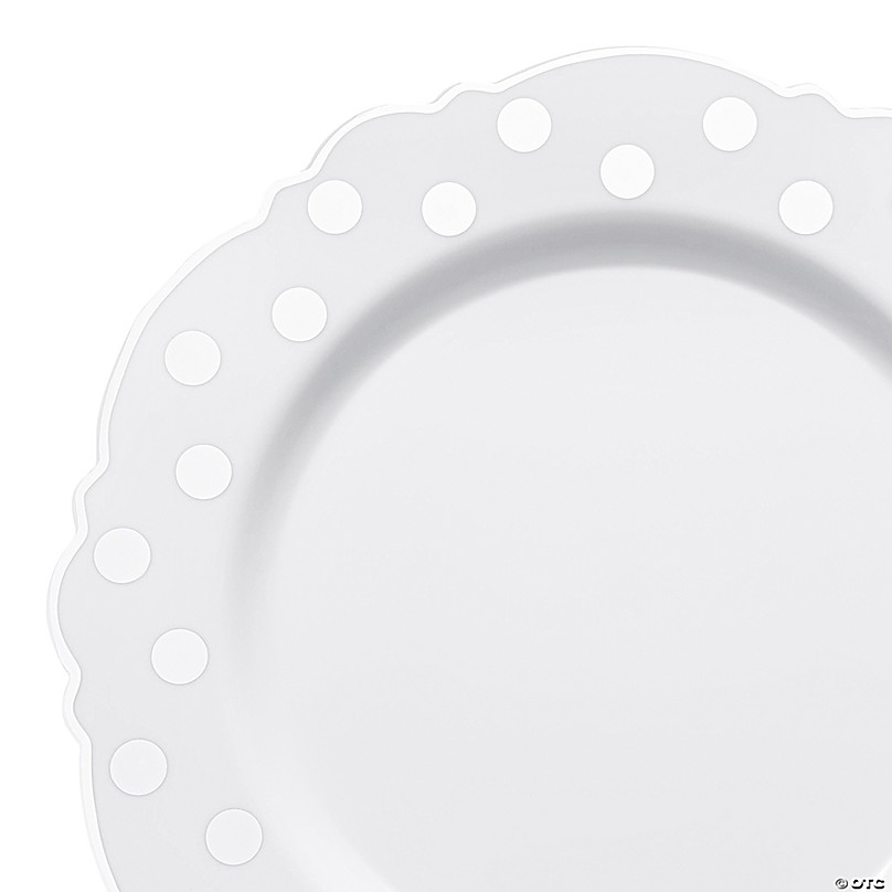 12 Pack Glossy White Swirl Rim Round Plastic Dinner Plates, Disposable  Party Plates 10