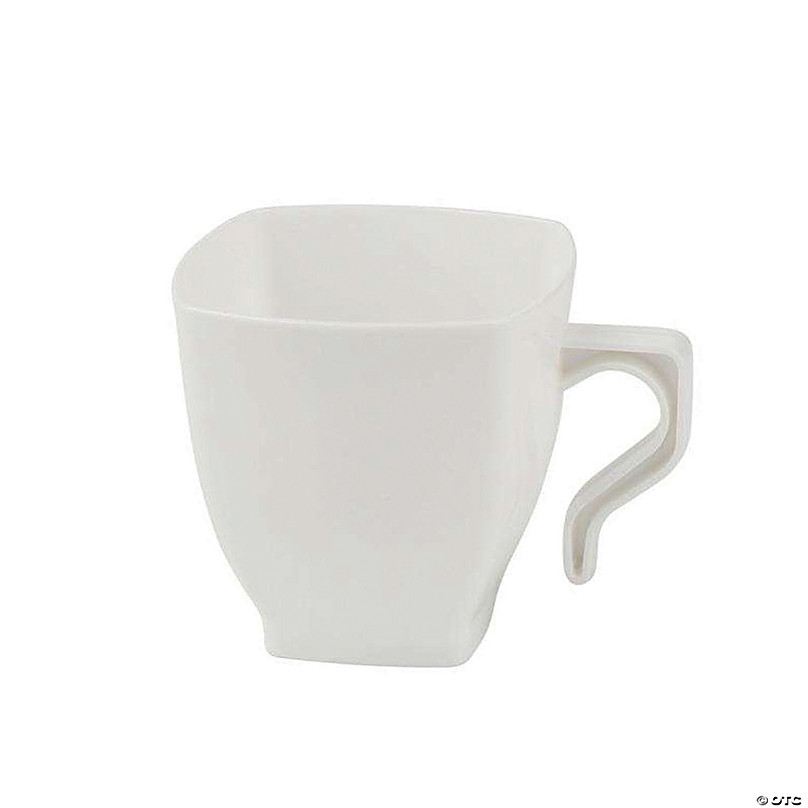 1 package=12 mugs 8 oz White Coffee Mugs with silver trim 