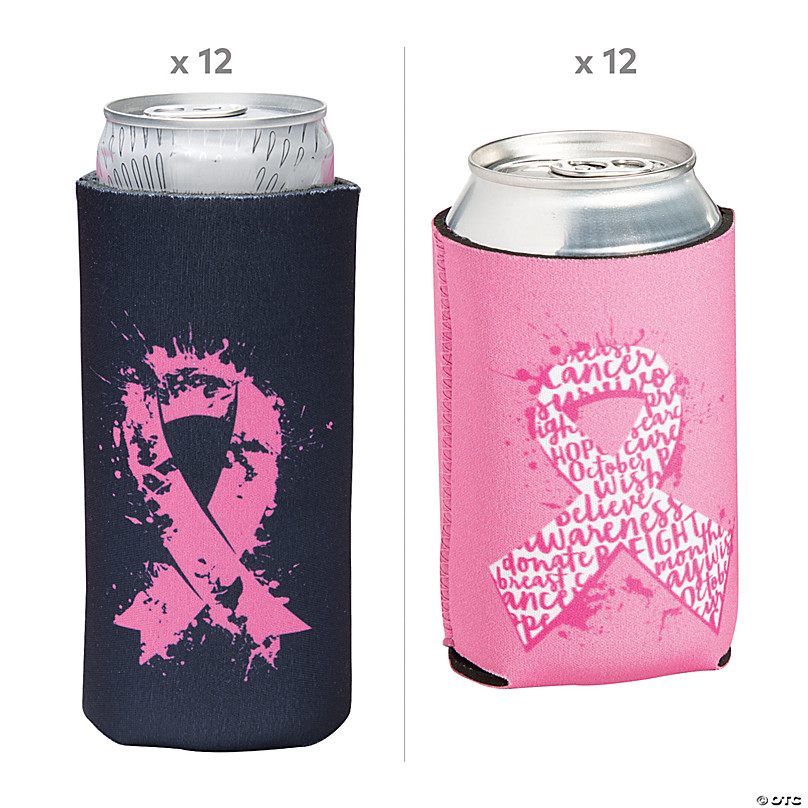 Premium Breast Cancer Awareness Pink Ribbon Slim Fit Can Coolers - 12 Pc.