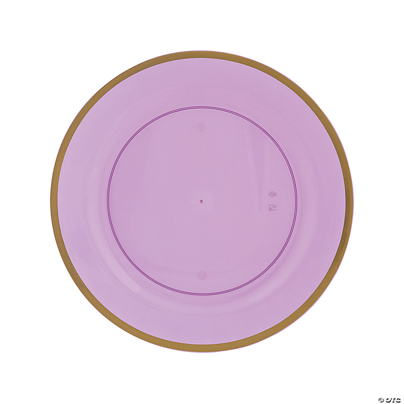 Nervure Mauve Pink Plastic Plates 100 Packed Mauve and Gold Disposable Plates & Gold Plastic Silverware with Purple Handle For Wedding&Coming Spring Parties 