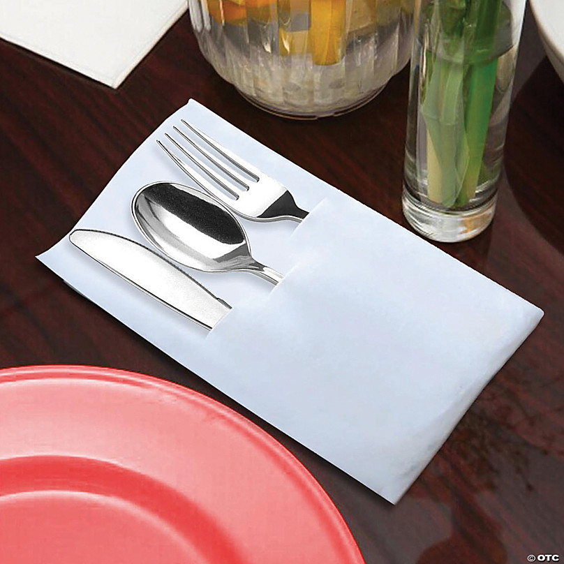 Argento Silver Plastic Cutlery Set - with White Napkin, Polka Dot Ribbon -  7 1/4 x 2 x 1 3/4 - 100 count box