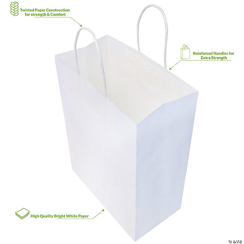 White Paper Shopping Bags with Handles 16x6x12 / White / 100 Pcs