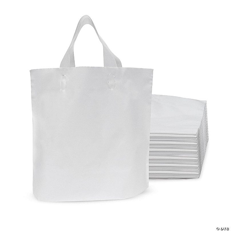Prime Line Packaging Frosted White Plastic Bags with Handles, Mini Clear  Gift Bags 6x3x9 100 Pack