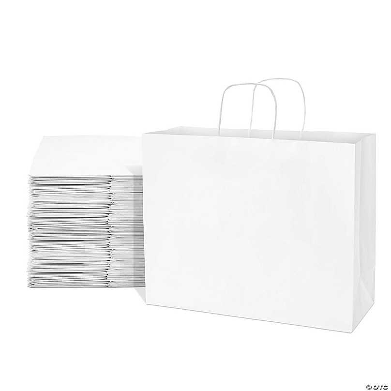 Prime Line Packaging White Paper Bags, Large Paper Bags with Handles, Paper  Bags Bulk 16x6x12 100 Pack