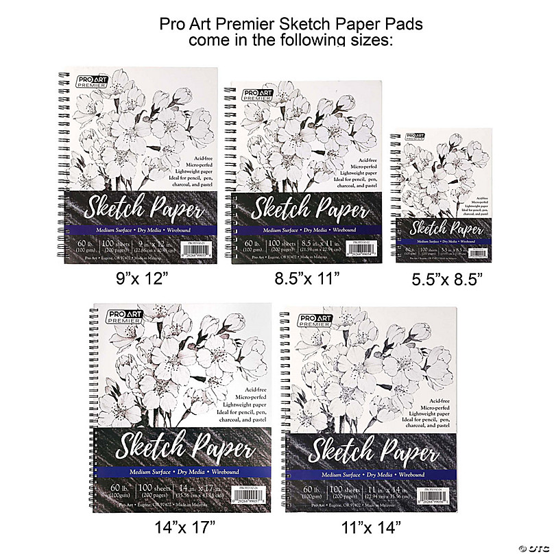 Pro Art Sketch Pad 14x11, 60lb, 100 sheets, Side Wire, Sketch