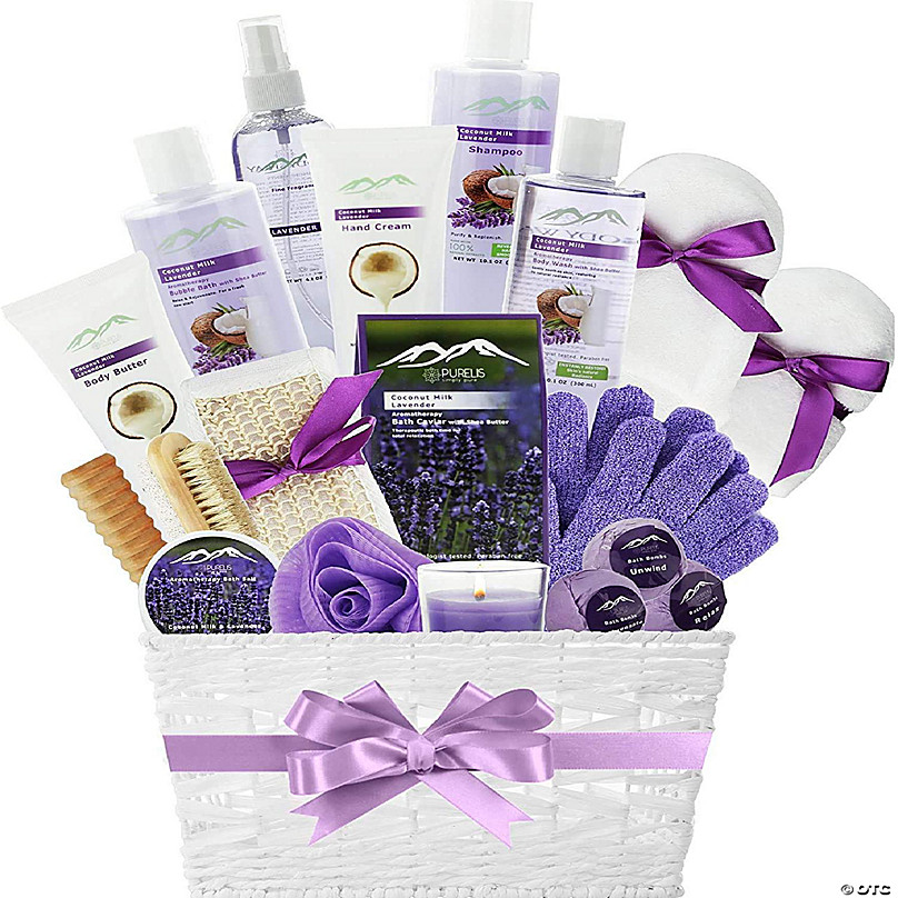 Lovery Luxury Bath Gift Set, 18pc French Lavender Relaxation Spa Gift Basket for Women & Men, Handmade Gift Box, Body Oils, Organic Lip Balm, Scented