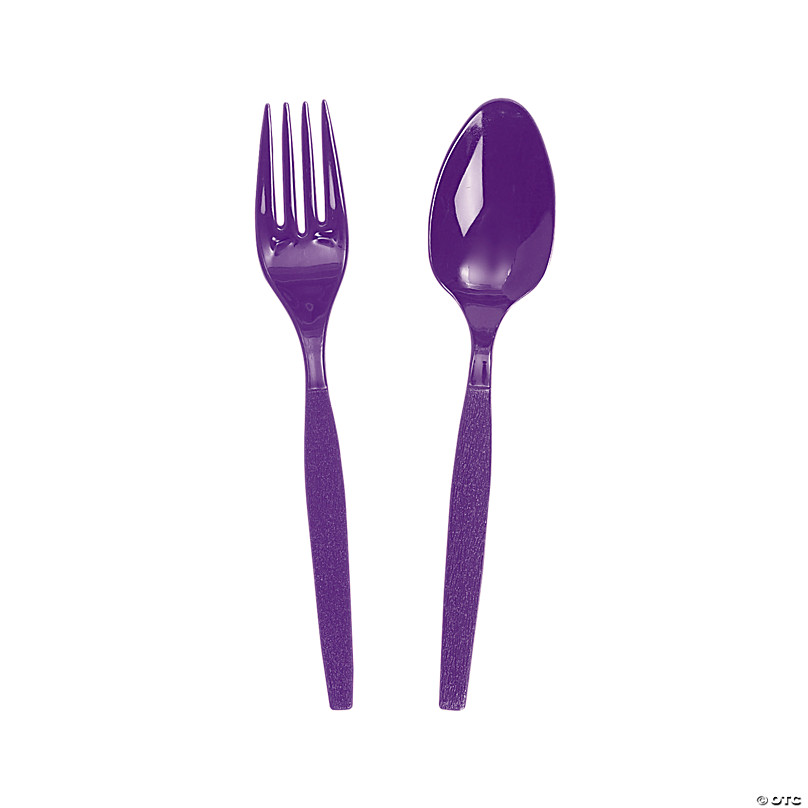 Club Pack of 216 Purple Plastic Party Knives, Forks & Spoons