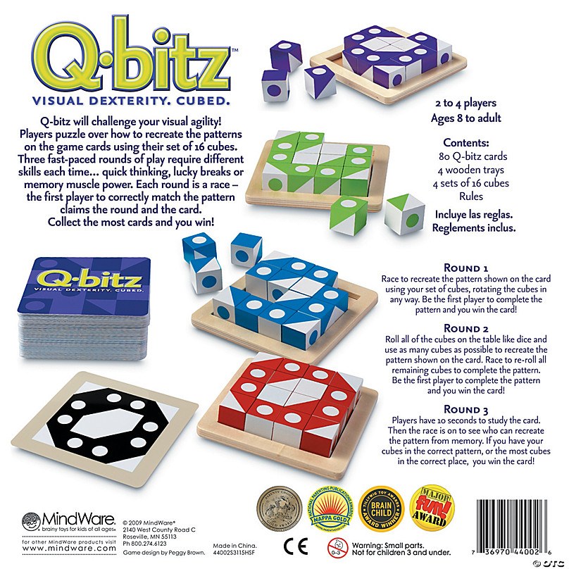 Q-Bitz Solo Dice Game - Mindware Dice/Puzzle Game - 2014 Metal Tin Box-ic28