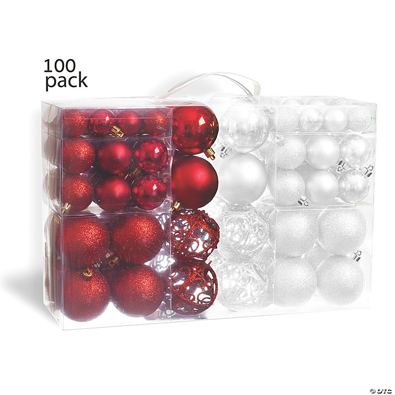 R N' D Toys 100 Red and White Christmas Ornament Balls with Hooks