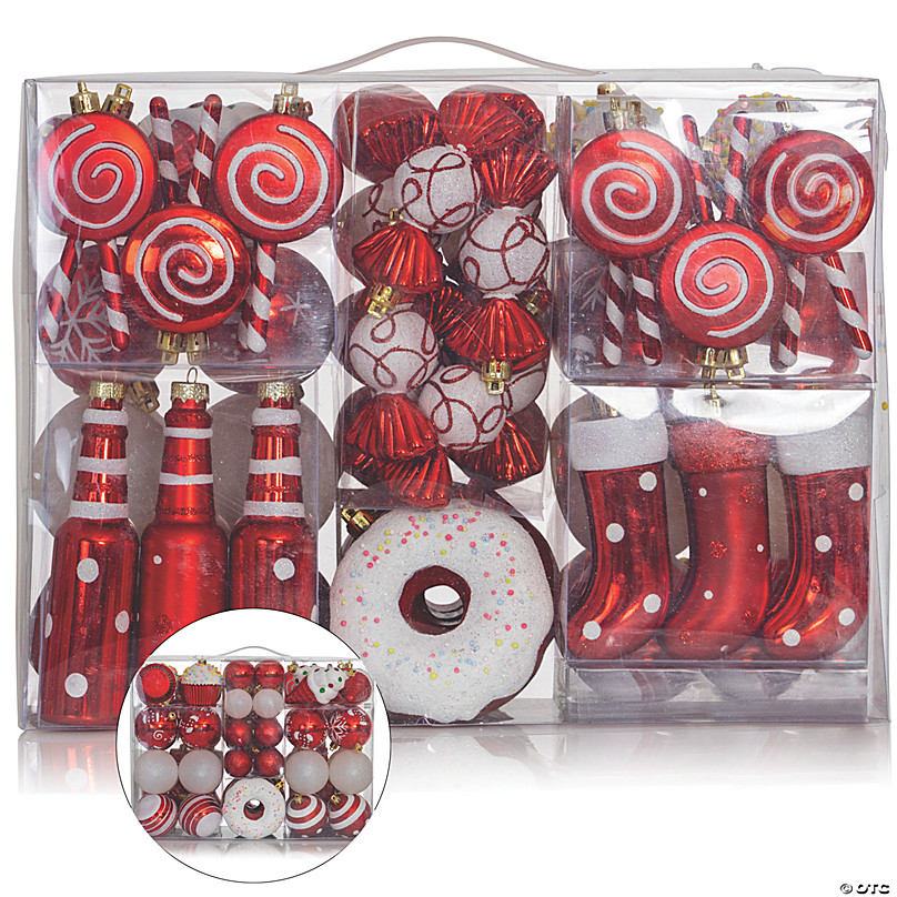 Bulk Red & Green Ball Shatterproof Plastic Christmas Ornaments - 50 Pc.