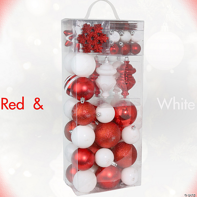 R N' D Toys Christmas Hanging Snowflake and Ball Ornament Assortment with  Hooks (Red & White)