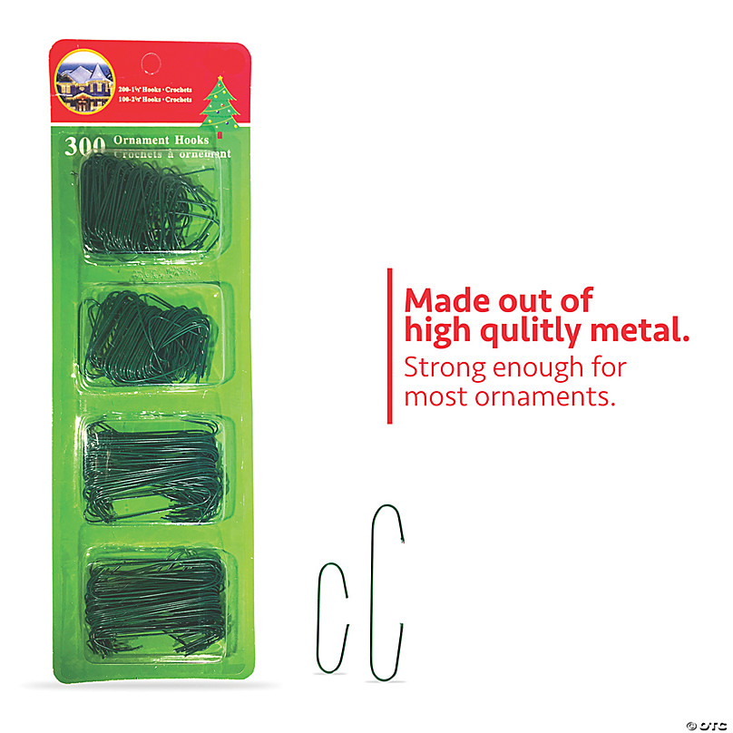Pack of 300 GREEN Christmas Tree Hooks Bauble Ornament Hangers 