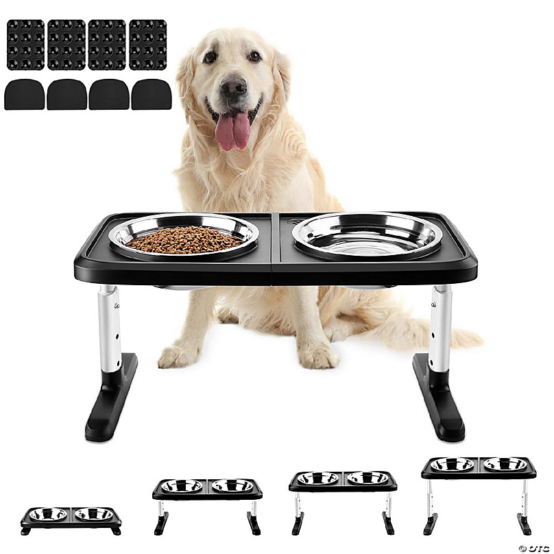 Raised Food and Water Bowls with Adjustable Stand, No Spill Stainless Steel Pet  Bowls with 4 Heights for Dogs