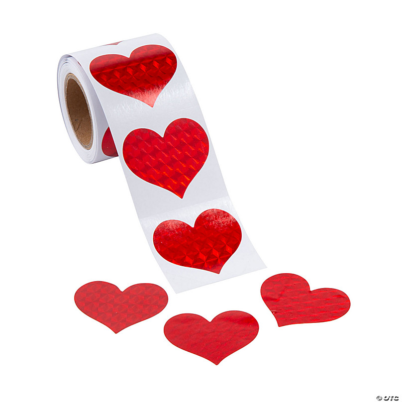 Red Prism Hearts Sticker Roll 100 Pc.