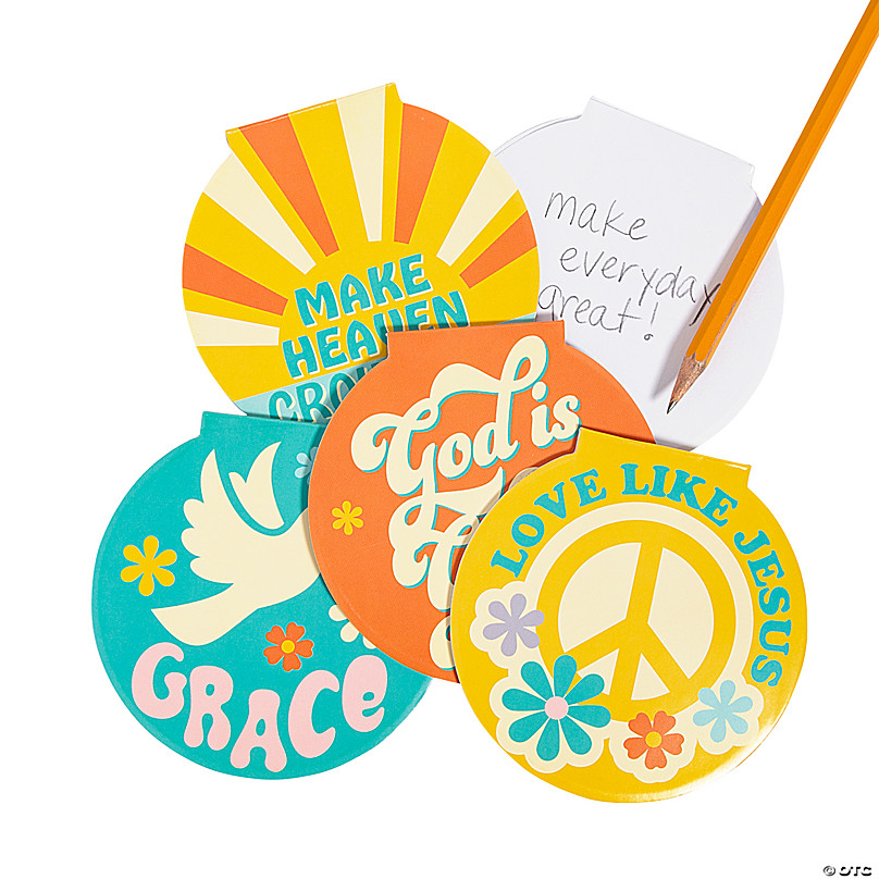Groovy Party Flower, Smiley Face, Sunshine, Peace Sign Sticky Notes - 12  Pc.