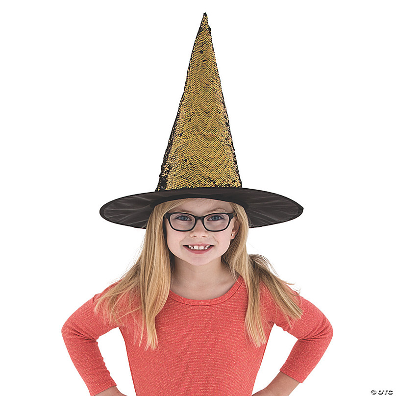 Halloween Witch Hat with Reversible Sequin Stars Reversible Sequin Costume Party Hat.