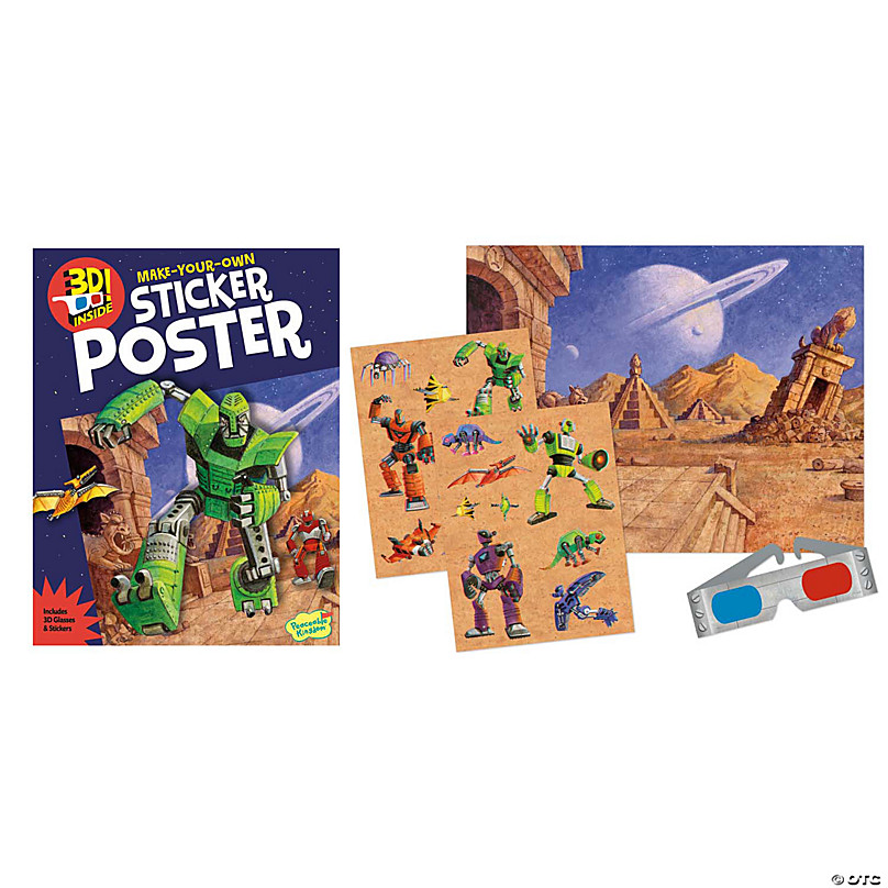 Space 3-D Poster Decals ROBOT SPACE INVASION Sticker Book 3-D Glasses