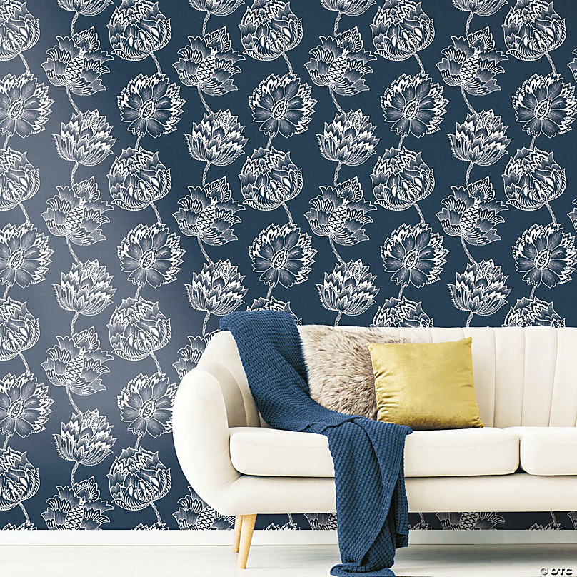 Roommates Batik Jacobean Peel & Stick Wallpaper - Blue | Oriental Trading