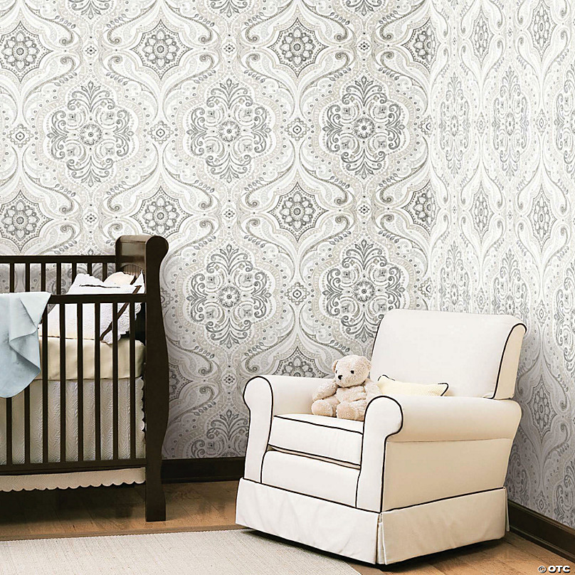 Roommates Bohemian Damask Peel & Stick Wallpaper - Taupe | Oriental Trading