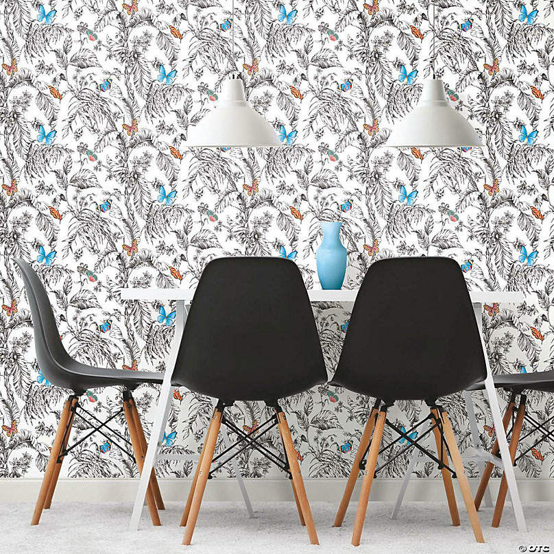 Roommates Butterfly Sketch Peel & Stick Wallpaper - Orange