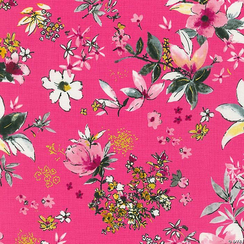 Rosette Floral Blooms Hot Pink Cotton Fabric by Robert Kaufman BTY