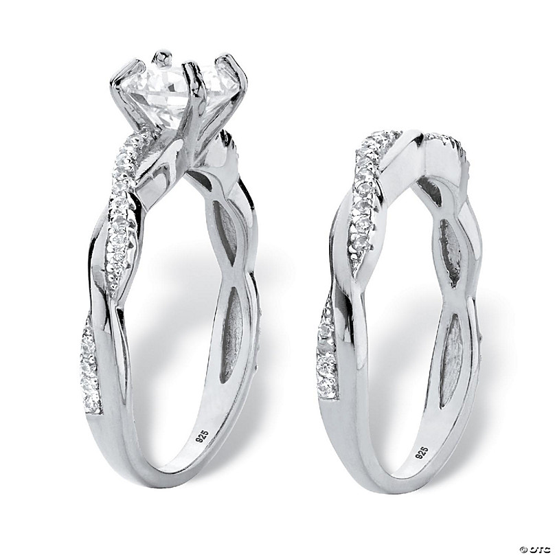 Round Cubic Zirconia 2-Piece Twisted Wedding Ring Set in Sterling Silver  1.79 TCW-Size 8