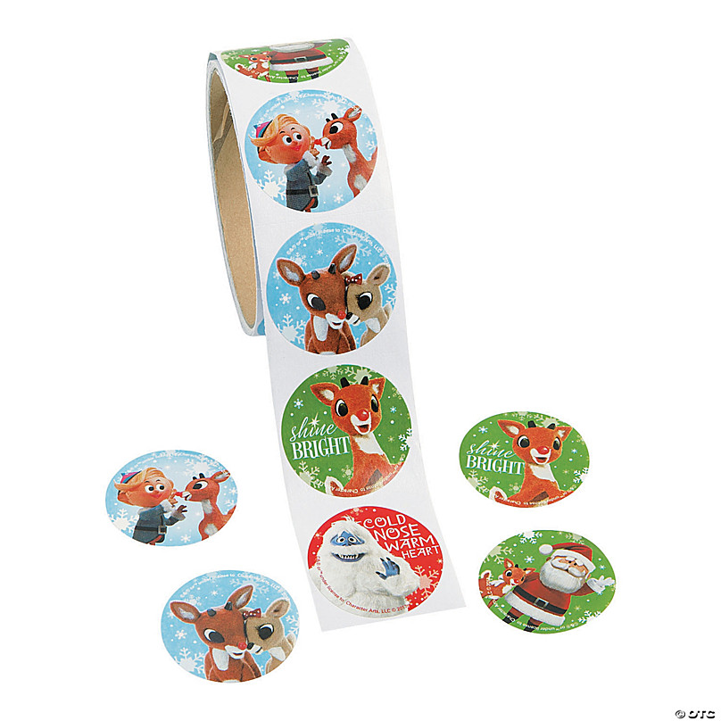 Roll of 100 Christmas Rudolph & Reindeer Face Stickers 