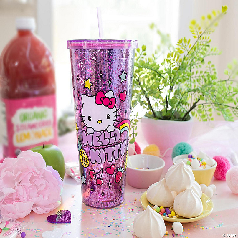 Sanrio Hello Kitty Pink Plastic Tumbler With Lid and Straw | Holds 32 Ounces