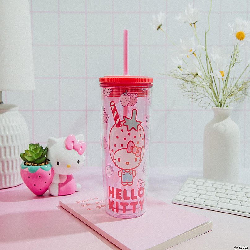 Sanrio Hello Kitty Strawberries Plastic Tumbler With Lid and Straw