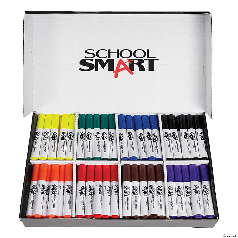 School Smart Washable Markers, Chisel Tips, Assorted Colors, Pack of 16