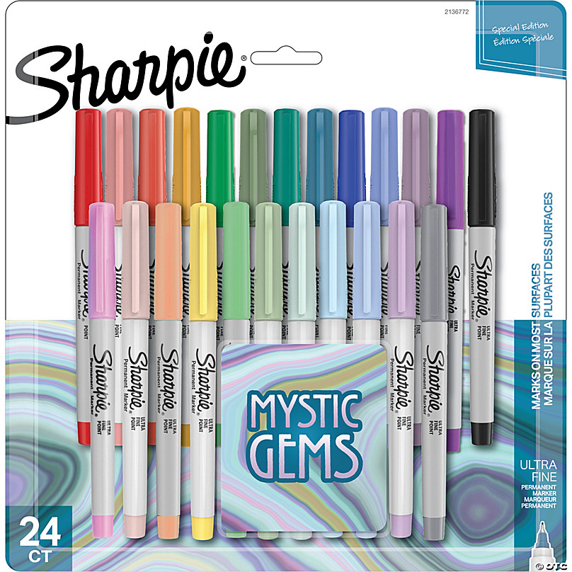 Sharpie Permanent Markers, Ultra Fine Point, Mystic Gem Colors, 24 Count