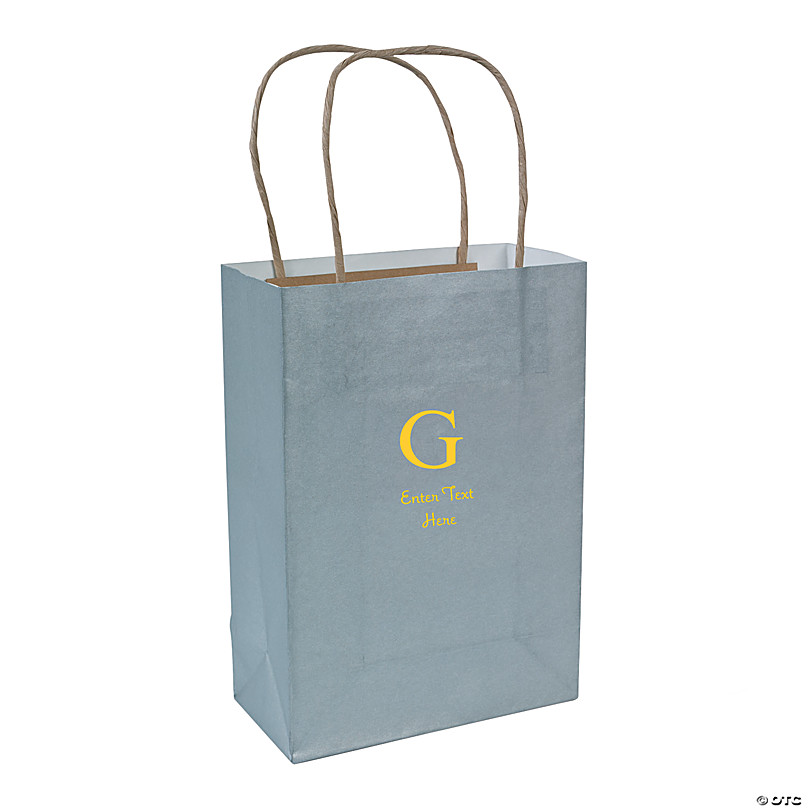 Light Blue Medium Personalized Monogram Welcome Gift Bags with Silver Foil  - 12 Pc.