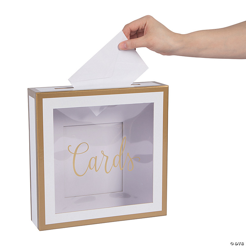 Personalized Wedding Card Box Black Glass with Gold Trim