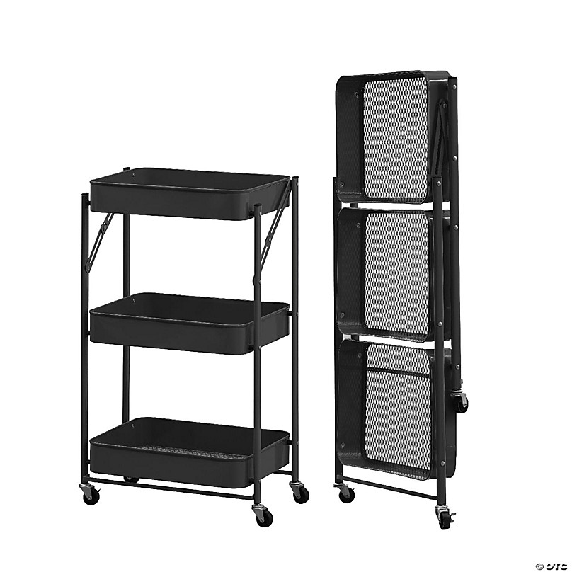 mDesign Small Portable Mini Fridge Storage Cart with Wheels and Drawers - Black