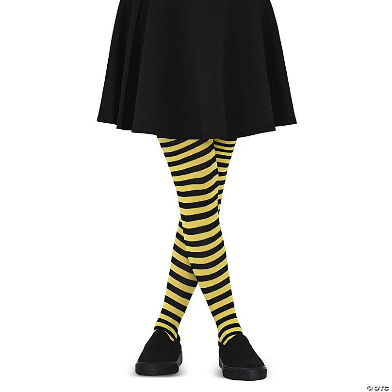Skeleteen Black and Yellow Tights - Striped Nylon Bumble Bee Stretch  Pantyhose Stocking Accessories for Men, Women and Teens