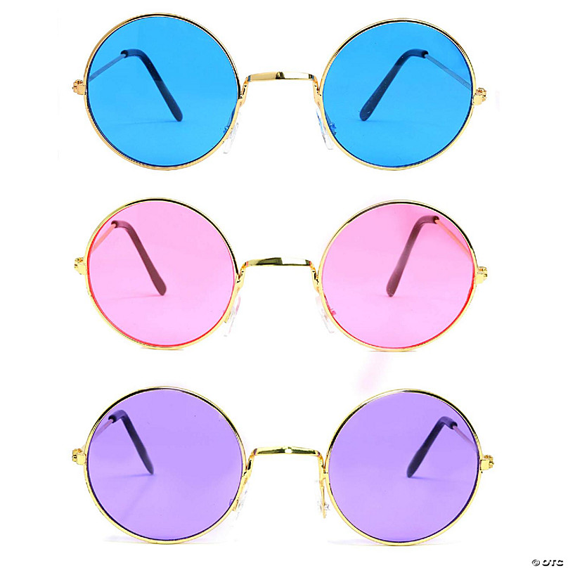 Skeleteen Tinted Round Hippie Glasses Pink Purple And Blue 60 S Style Hipster Circle Sunglasses