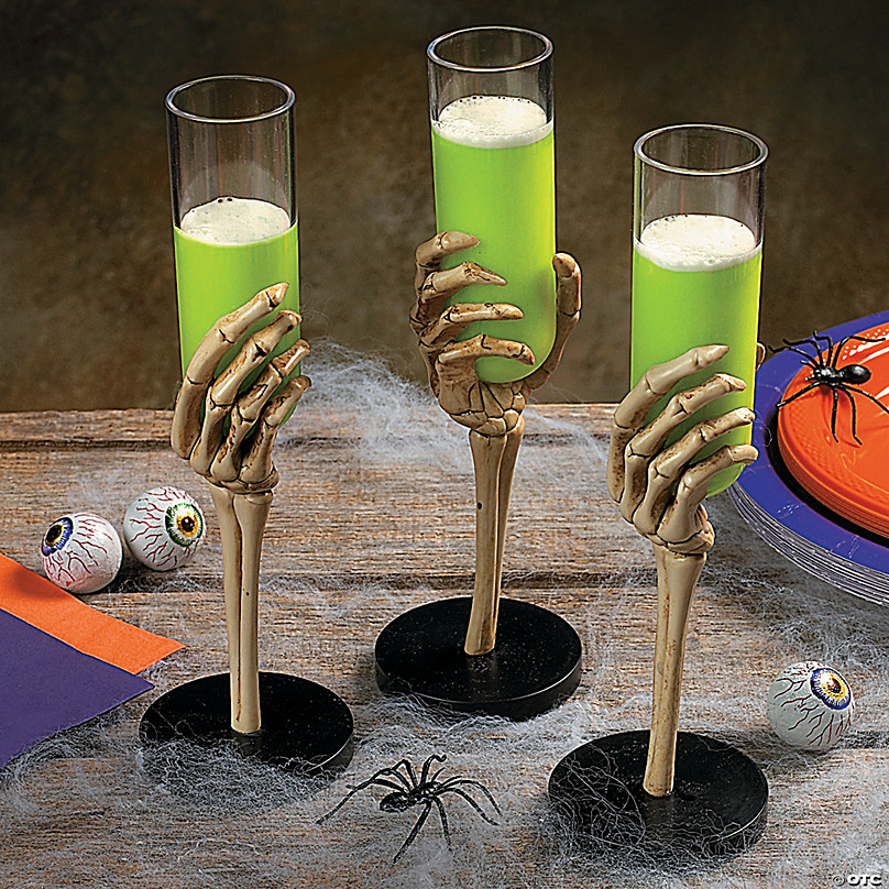 Champagne Flutes Halloween Skeleton Hand Plastic Goblets Perfect for Creepy Spooky Halloween Decorations and Haunted House Stemless Cups Choose Set of 3 Each Stemless Cup - Set of 3