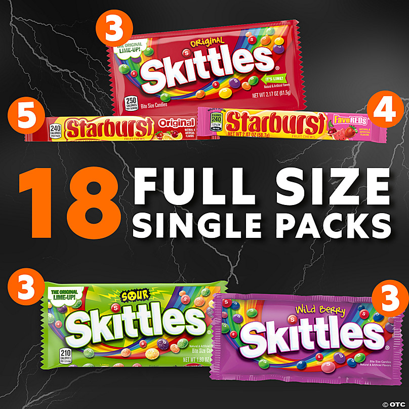 Skittles and Starburst Chewy Candy, Variety Pack, Full Size, 30-count