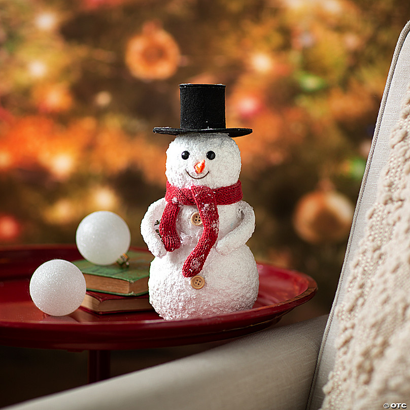 Small Christmas Snowman with Knitted Scarf & Top Hat Tabletop Decoration