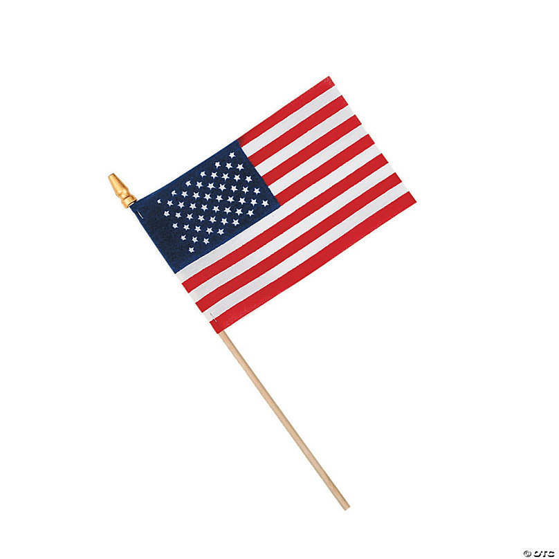 Small Cloth American Flags on Wooden 
