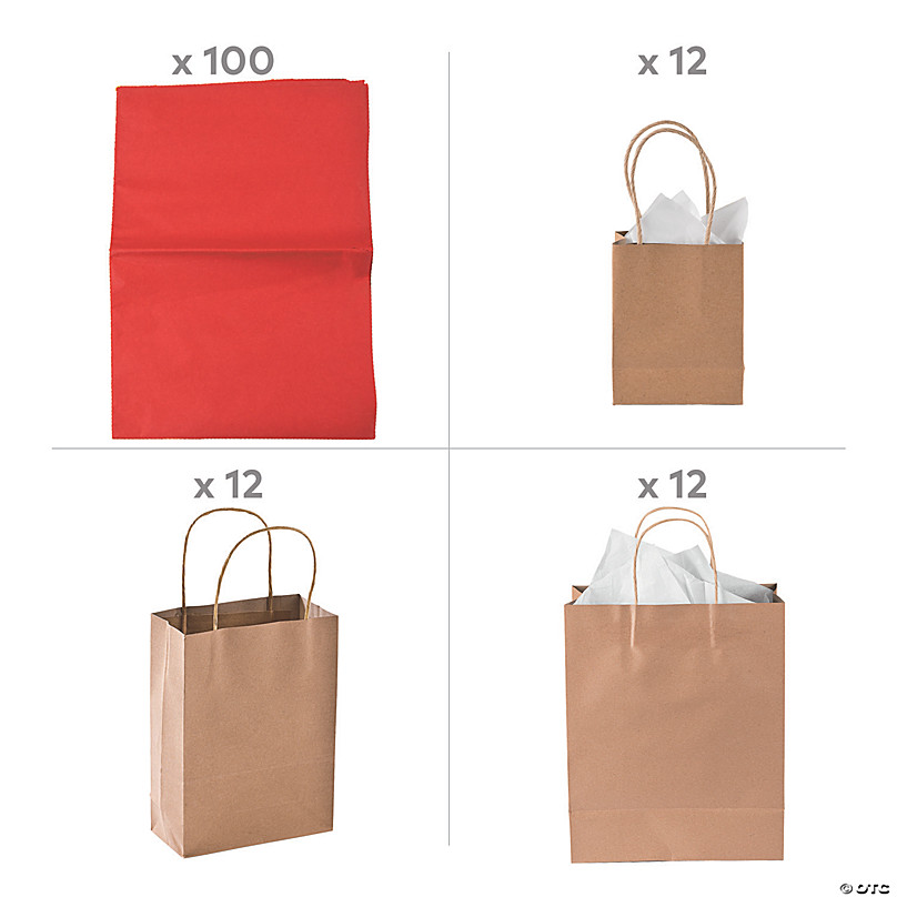 72 PC 4.5x3.2 Mini Red Kraft Paper Gift Bags & Tissue Paper Kit
