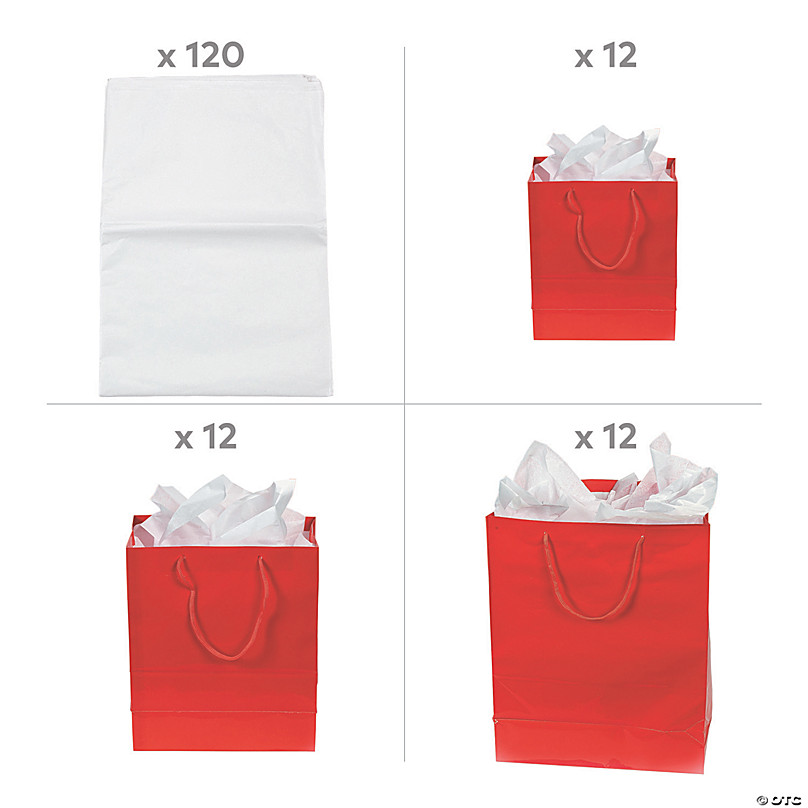 Small, Medium & Large Red Gift Bags & Tissue Paper Kit - 36 Pc.