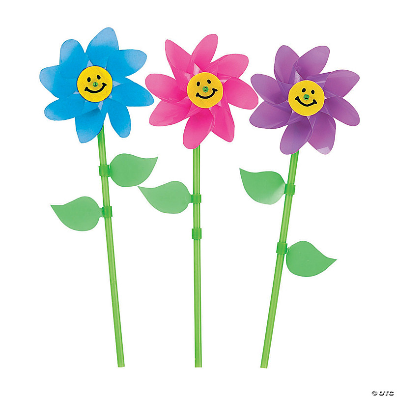 Smile Face Flower Pinwheels 36 Pc Oriental Trading - Extra Large Garden Pinwheels