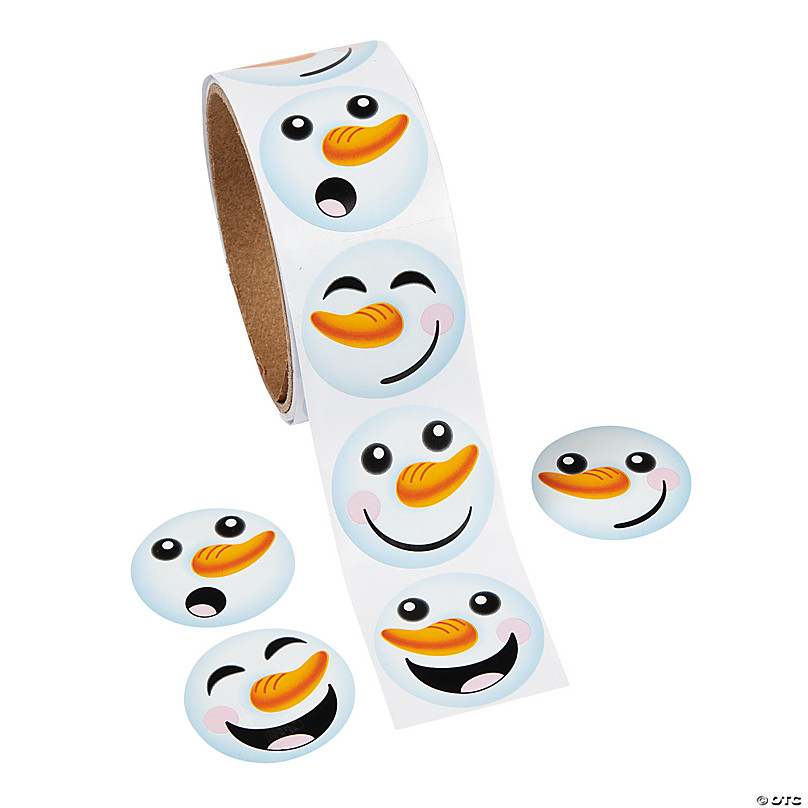 Happy Snowman Stickers Christmas Stickers Cute Snowman Face Stickers Round Snowman Face with Carrot Nose Stickers Roll Sticker Set for Christmas Decor 500