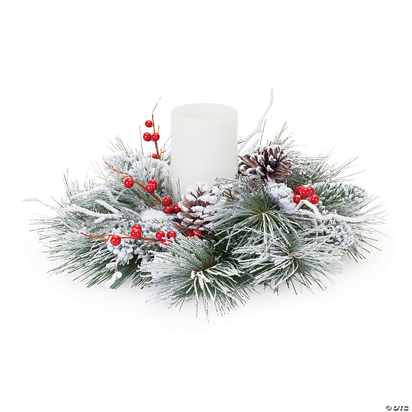 Snowy Pine With Berry Candle Ring 15.5
